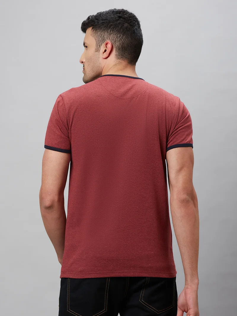 globus Globus Men Maroon Printed Round Neck Cotton Regular Fit Casual T-shirt